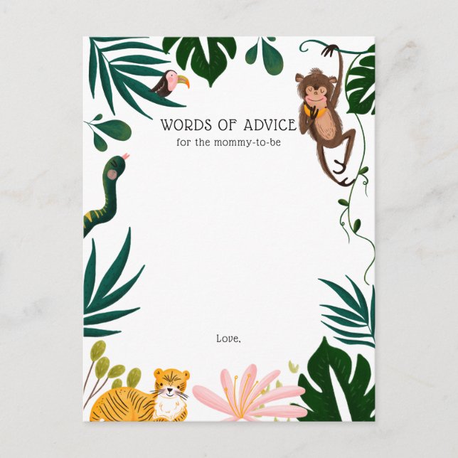 Jungle Baby Shower Ord of Advice Vykort (Framsida)