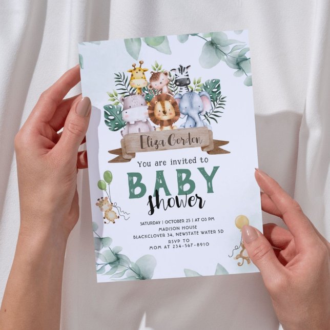 Jungle Baby Shower Party Editable-inbjudan Inbjudningar (Jungle Baby Shower Party Editable Invitation)