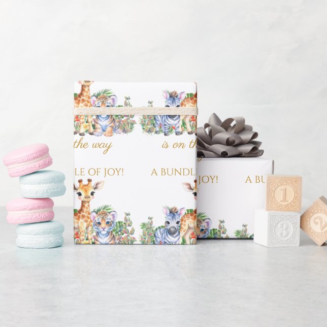 Jungle Baby Zebra Giraffe och Tiger Presentpapper (Baby Shower)
