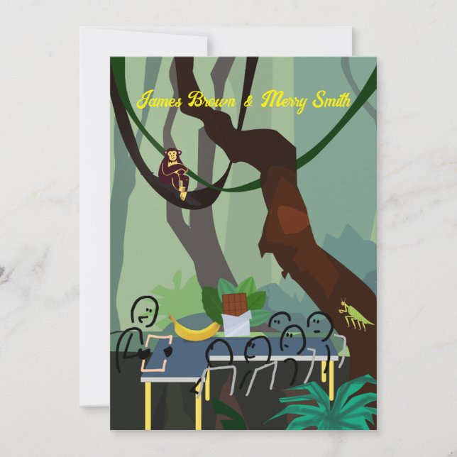 Jungle Banana Chocolate i Kärlek Bröllop Inbjudningar (Framsida)