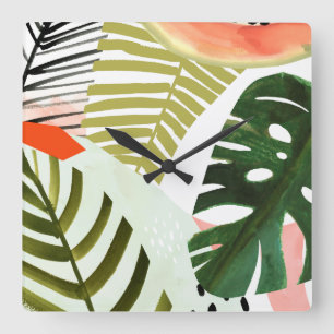Jungle Beat Tropical Greenery Fyrkantig Klocka