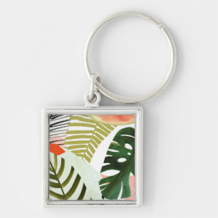 Jungle Beat Tropical Greenery Fyrkantig Silverfärgad Nyckelring