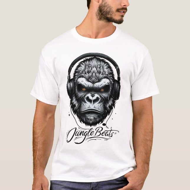 Jungle Beats – Gorilla with Headphones T Shirt (Framsida)