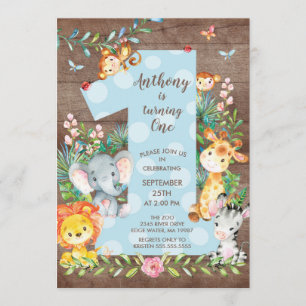 Jungle Big One Boys Birthday-inbjudan Inbjudningar