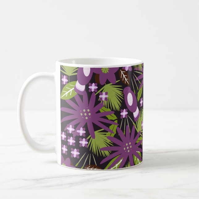 Jungle Bird Mönster Lila Greenery Tropical Kaffemugg (Vänster)