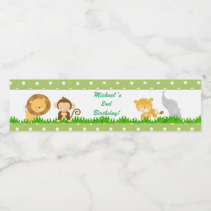 Jungle Birthday Flaska Label Boy Grönt Vattenflaskor Etikett