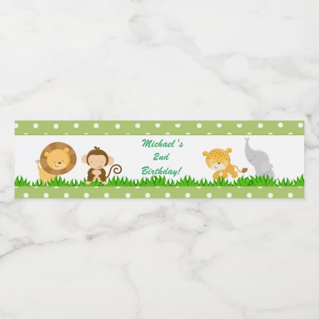 Jungle Birthday Flaska Label Boy Grönt Vattenflaskor Etikett (Singel etikett)