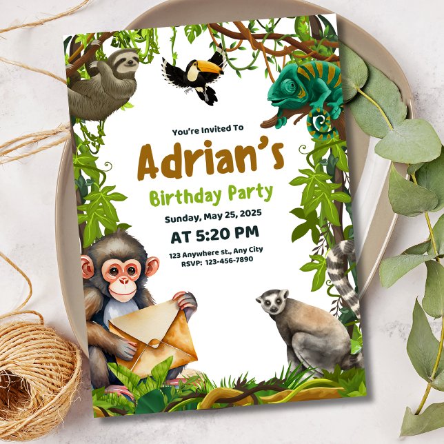 Jungle Birthday Investigation Safari Animals Birth Inbjudningar (Skapare uppladdad)