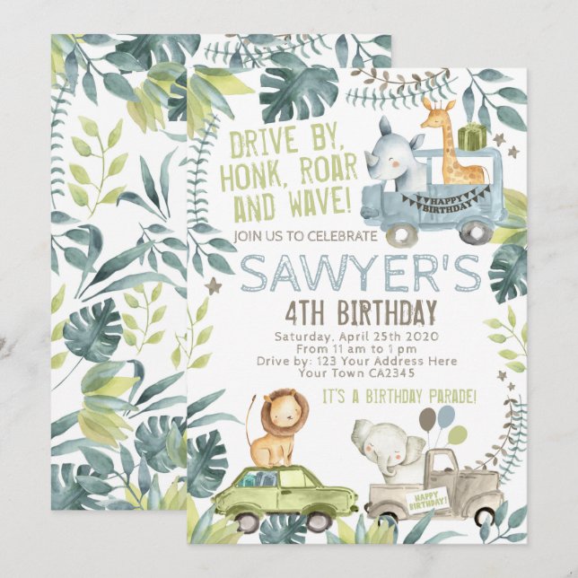 Jungle Birthday Parad Inbjudningar (Fram/baksida)