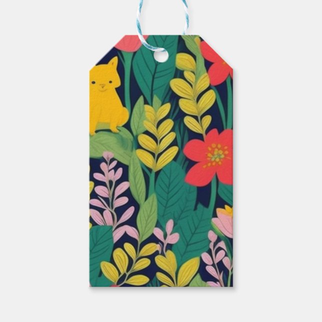 Jungle blommigt löv mönster presentetikett (Framsidan)