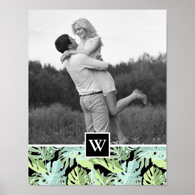 Jungle Blommönster | Lägg till foto och initialt Poster (Framsidan)