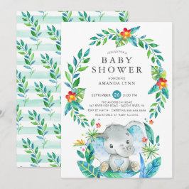 Jungle Blue Elephant Boy Shower Inbjudningar