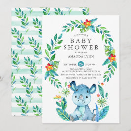 Jungle Blue Rhinoceros Boy Shower Inbjudningar