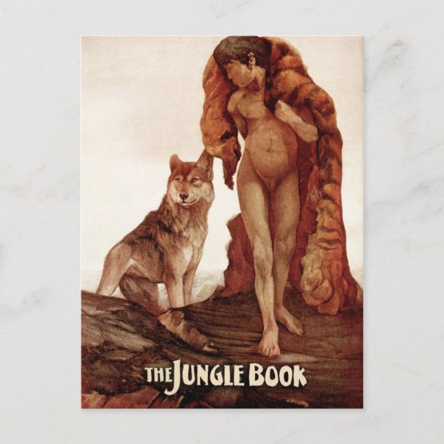 Jungle Bok: Mowgli och Lone-Vargen Vykort (Framsida)