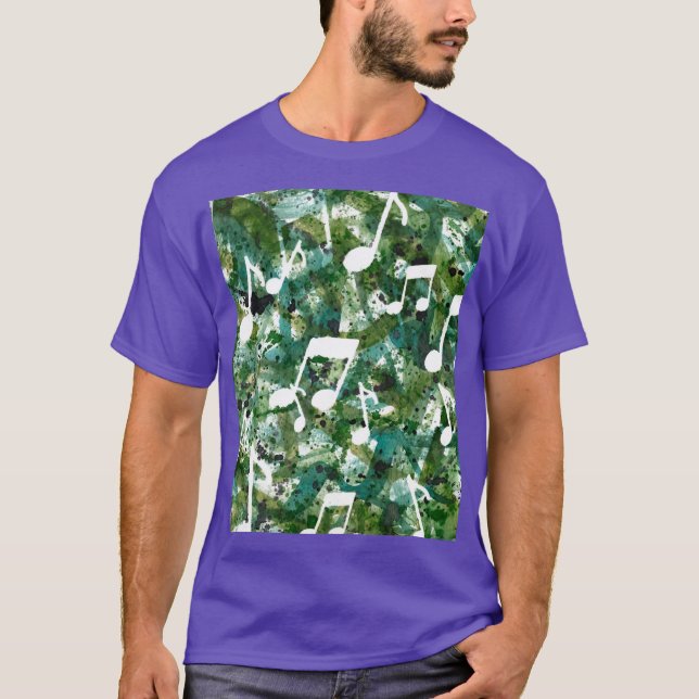 Jungle Boogie Green Watercolor Music Note Silhouet T Shirt (Framsida)
