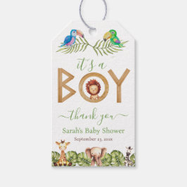 Jungle Boy Shower Safari Animals Wood Parrots Presentetikett