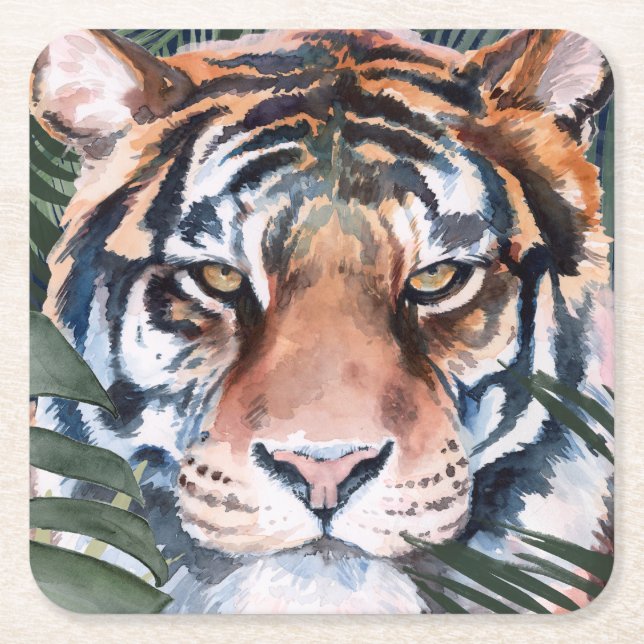 Jungle Cat - Tiger Underlägg Papper Kvadrat (Framsidan)