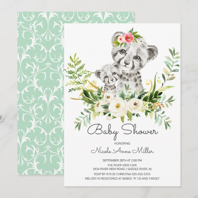 Jungle Cheetah Baby Shower-inbjudan Inbjudningar (Fram/baksida)