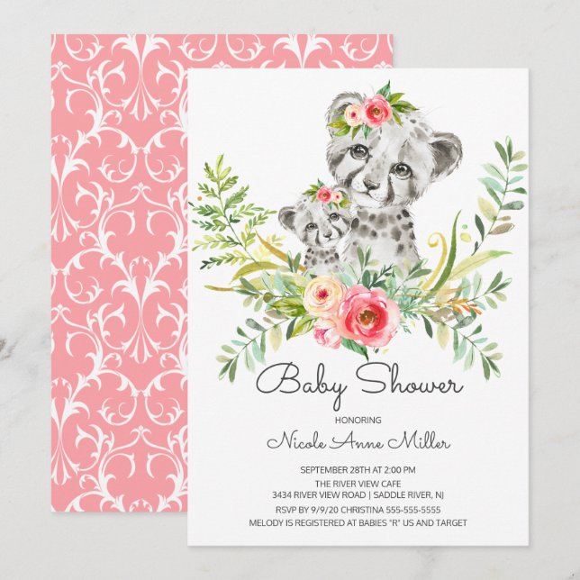 Jungle Cheetah Baby Shower-inbjudan Inbjudningar (Fram/baksida)