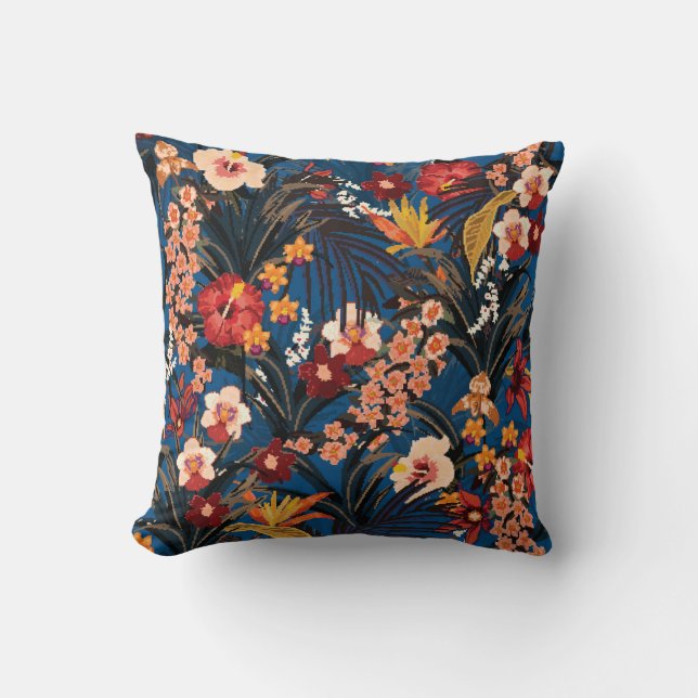 Jungle Chic: Mörk blått exotisk. Kudde (Framsida)