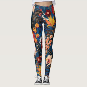 Jungle Chic: Mörk blått exotisk. Leggings