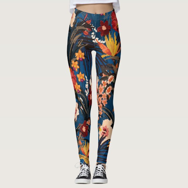 Jungle Chic: Mörk blått exotisk. Leggings (Framsida)