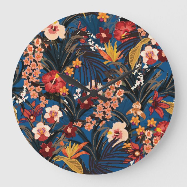 Jungle Chic: Mörk blått exotisk. Stor Klocka (Framsida)