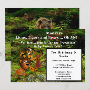 Jungle Couple Baby Shower, Lejont tigermonkey Bear Inbjudningar