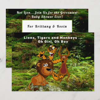 Jungle Couple Baby Shower, Lejont tigermonkey Bear Inbjudningar