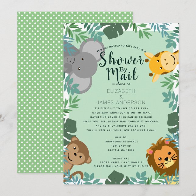 Jungle Critters Baby Shower by Mail Inbjudningar (Fram/baksida)
