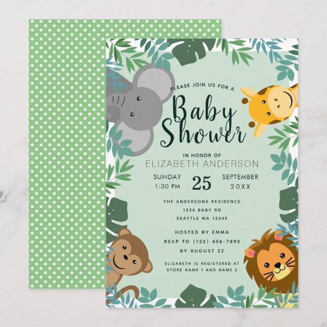 Jungle Critters Baby Shower-inbjudan Inbjudningar (Fram/baksida)
