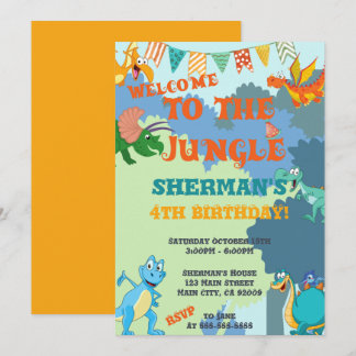 Jungle Dinosaur 1:a 2:e 4:e Barns födelsedag Inbjudningar