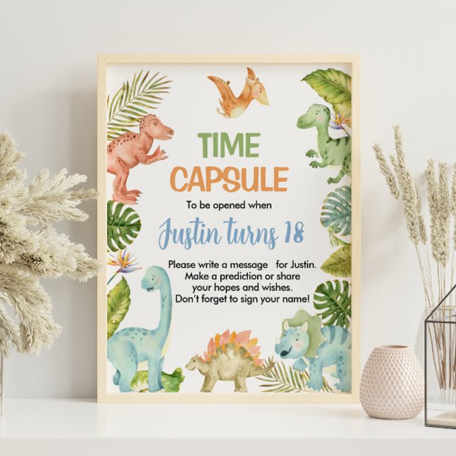 Jungle Dinosaur Birthday Time Capsule-tecken Poster (Skapare uppladdad)