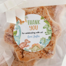 Jungle Dinosaur Boy Labels Birthday Baby Shower Runt Klistermärke
