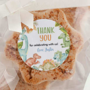 Jungle Dinosaur Boy Labels Birthday Baby Shower Runt Klistermärke