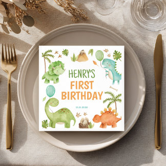 Jungle Dinosaur Cute Boy Birthday Party Napkins Pappersservett