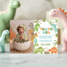 Jungle Dinosaur Cute Boy Birthday Party Photo Tack Kort