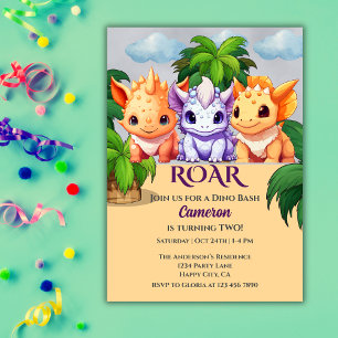 Jungle Dinosaur Dino Bash 2-årsdagen Party Inbjudningar