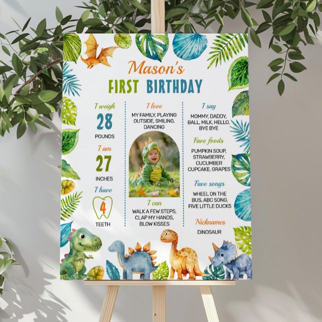 Jungle Dinosaur First Birthday Milestone Sign Poster (Skapare uppladdad)