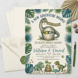 Jungle Dinosaur Hatching Soon Baby Shower Invitati Inbjudningar