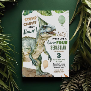 Jungle Dinosaur T Rex 3:e födelsedagen Party Inbjudningar