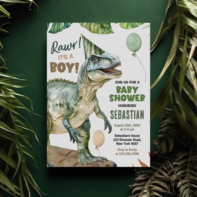 Jungle Dinosaur T Rex Pojke Shower Inbjudningar (Skapare uppladdad)