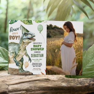 Jungle Dinosaur T Rex Pojke Shower Photo Inbjudningar