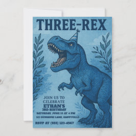 Jungle Dinosaur Three rex Birthday Inbjudningar