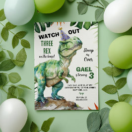 Jungle Dinosaur Three rex Birthday Inbjudningar