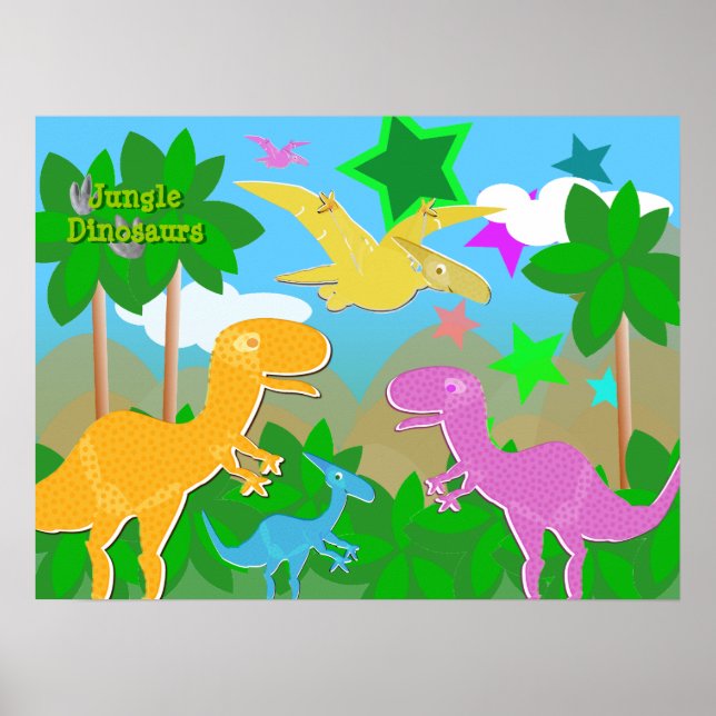 Jungle Dinosaurs Färg Poster (Framsidan)