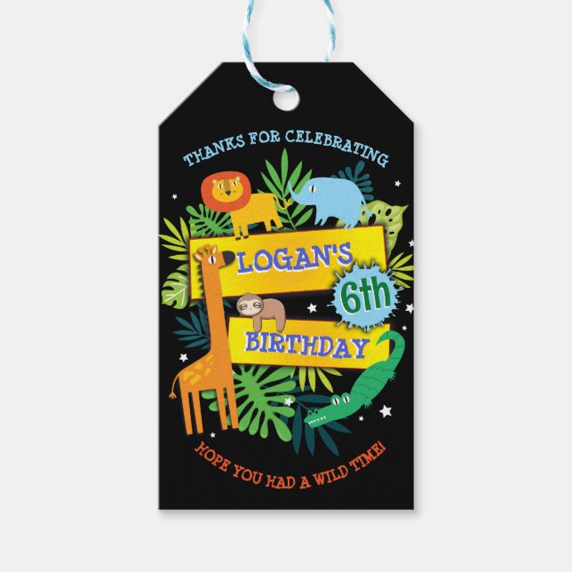 JUNGLE DJUR SAFARI ZOO Birthday Papper Presentetikett (Framsidan)