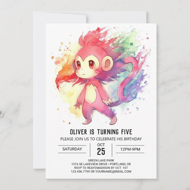 Jungle Editable Monkey Birthday Inbjudningar (Framsida)
