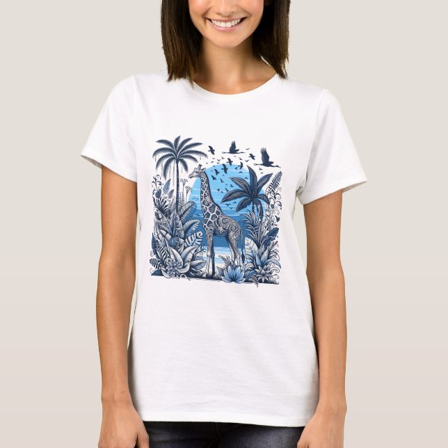 "Jungle Elegance: Giraffe in a Tropical Paradise" T Shirt (Framsida)