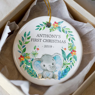 Jungle Elephant Baby Photo jul Ornament